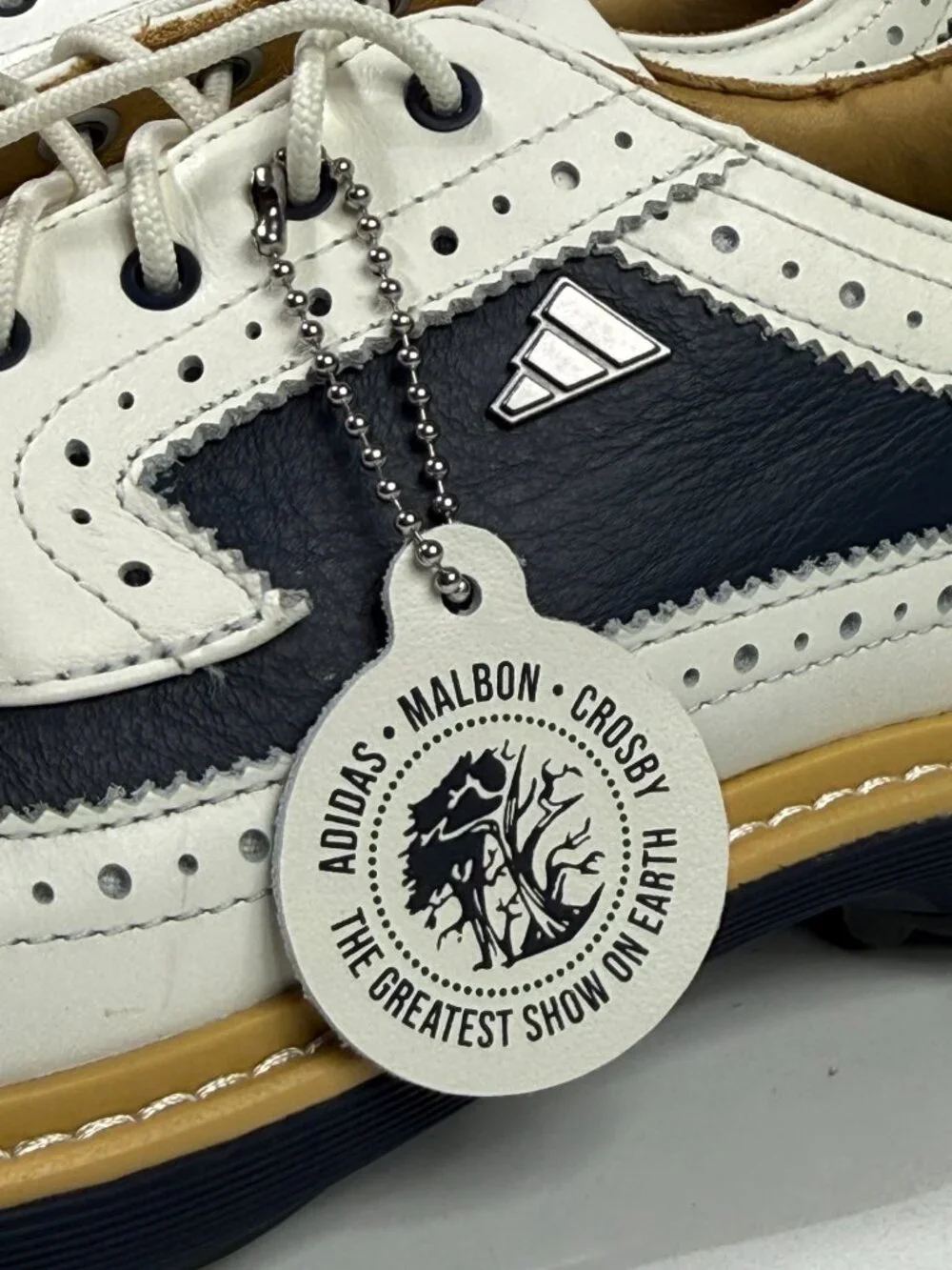 Adidas x Malbon MC87 Spikeless Leather Golf Shoes, US Mens 7, White Navy